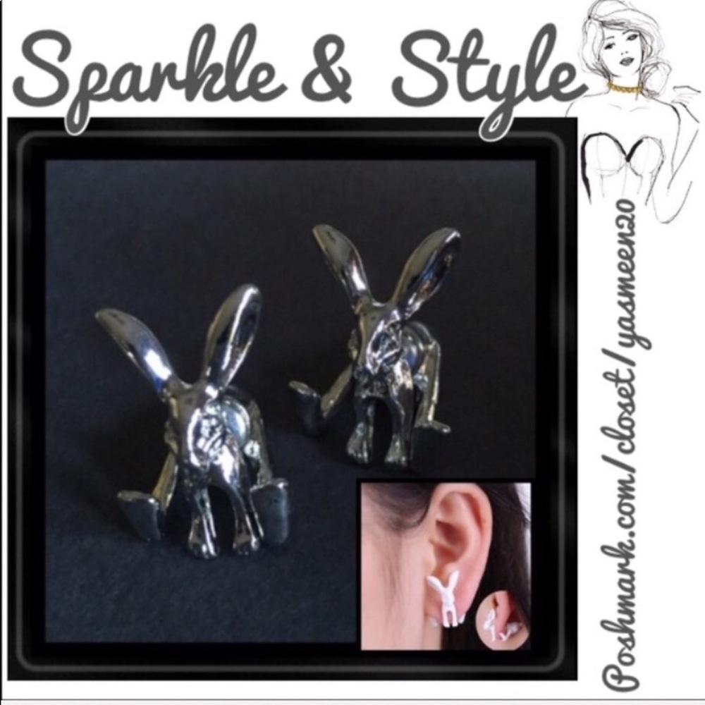 Silver bunny earrings